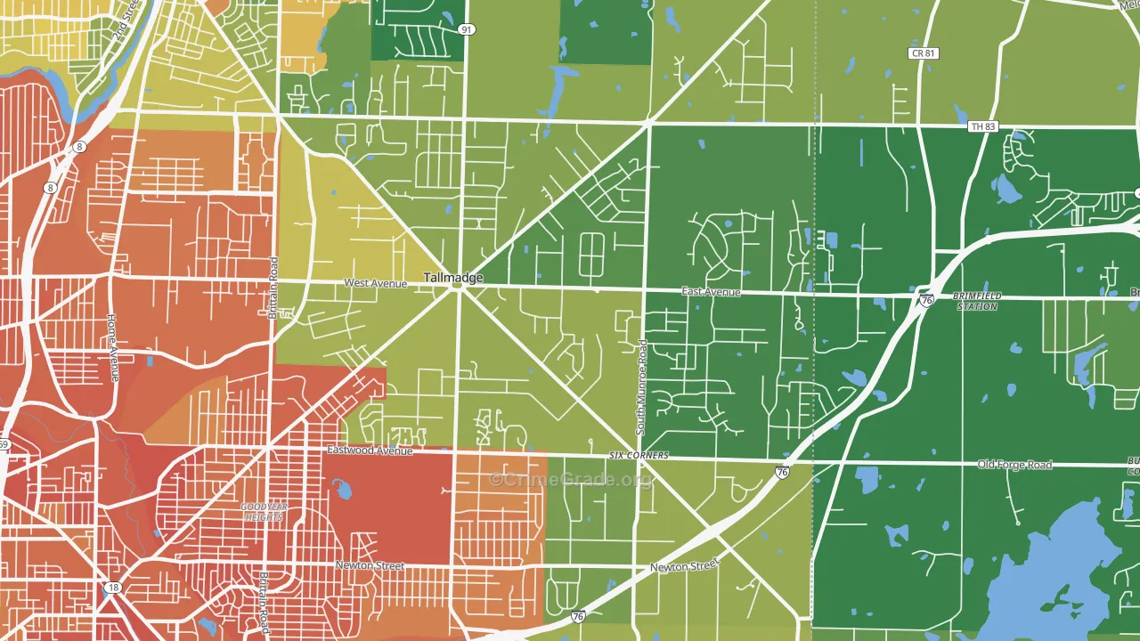 Tallmadge, OH Map of Murder Rates