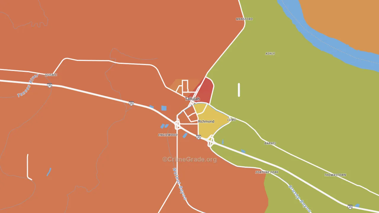 Tallulah, LA Map of Murder Rates