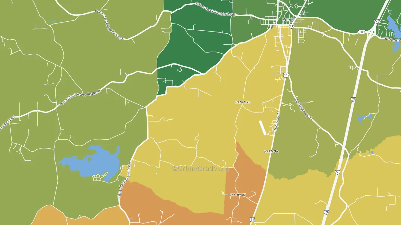 Talowah, MS Map of Murder Rates
