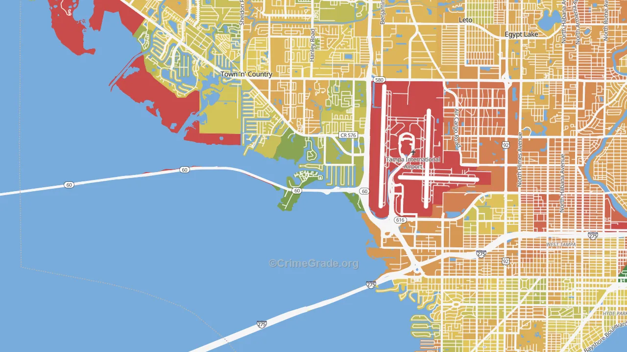 Tampa International Airport Area, Tampa, FL Map of Murder Rates