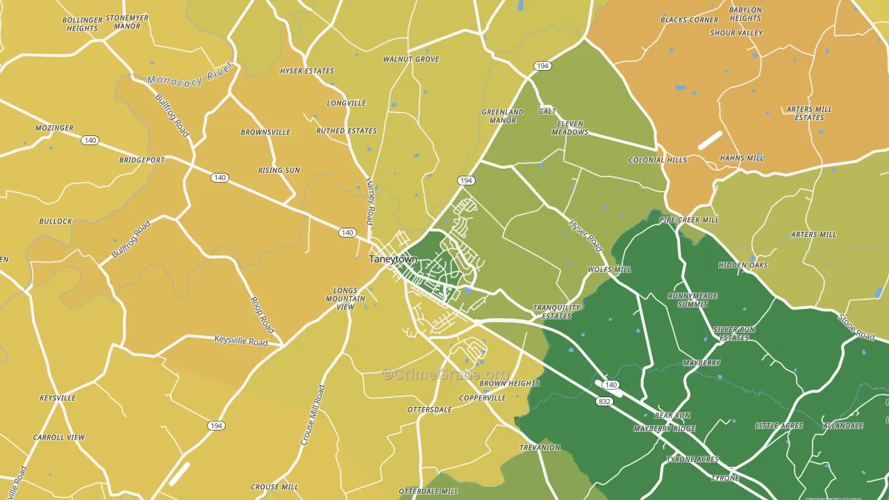 Taneytown, MD Map of Murder Rates