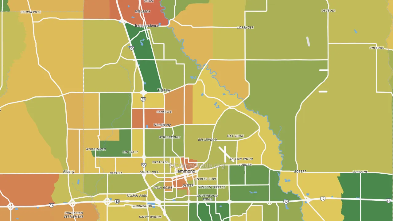Tangipahoa Parish, LA Map of Murder Rates