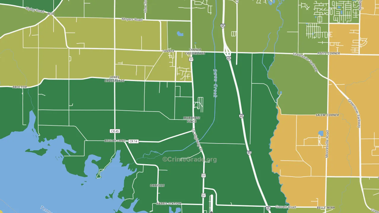 Tanner, AL Map of Murder Rates
