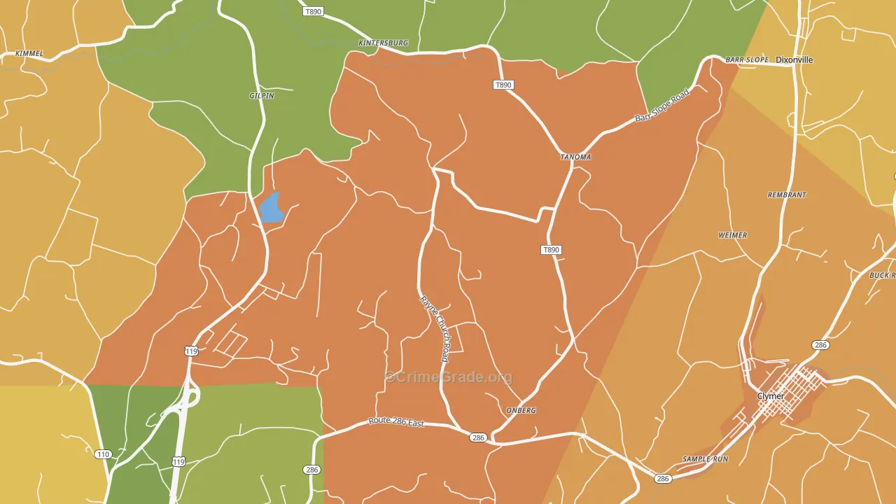 Tanoma, PA Map of Murder Rates