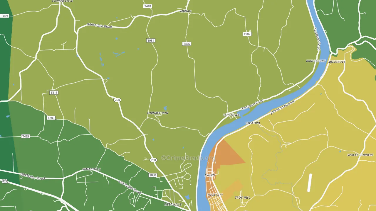 Tarrtown, PA Map of Murder Rates