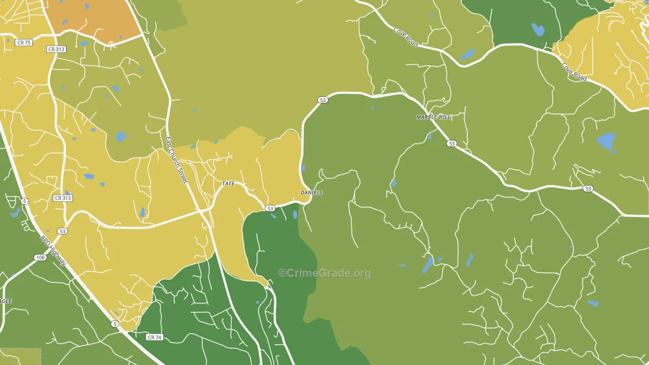 Tate, GA Map of Murder Rates