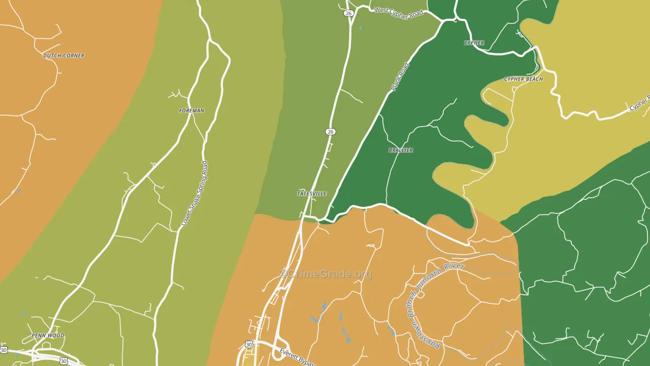 Tatesville, PA Map of Murder Rates