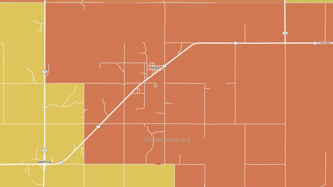 Tatums, OK Map of Murder Rates