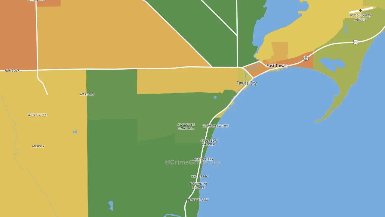 Tawas City, MI Map of Murder Rates