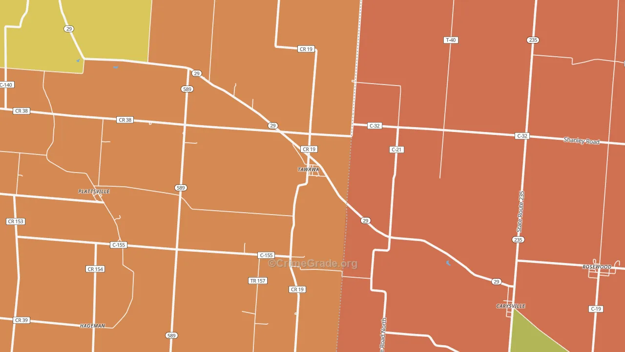 Tawawa, OH Map of Murder Rates