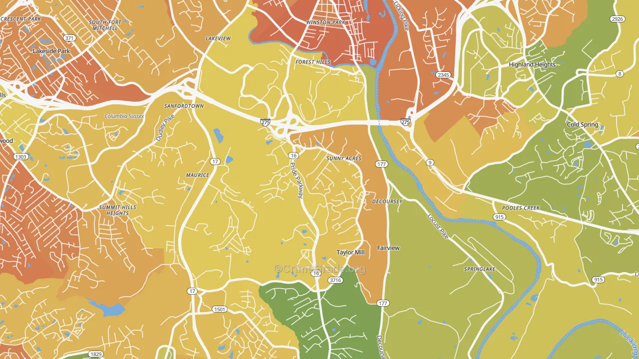 Taylor Mill, KY Map of Murder Rates