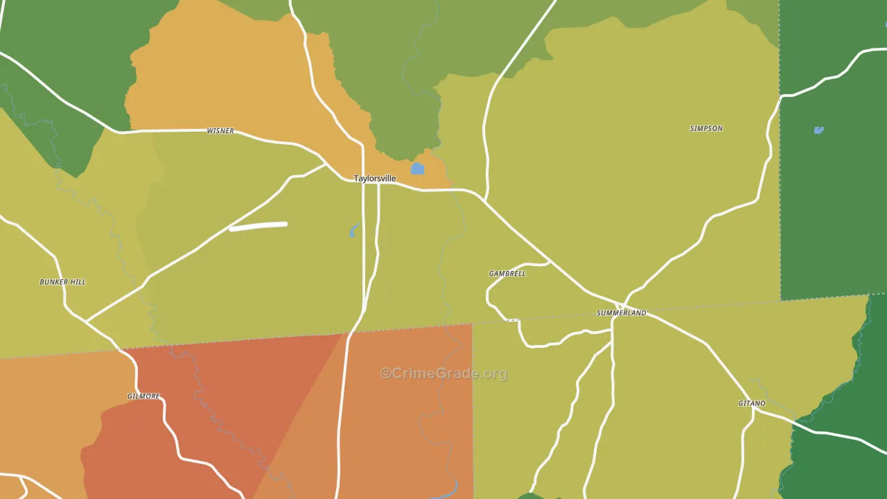 Taylorsville, MS Map of Murder Rates