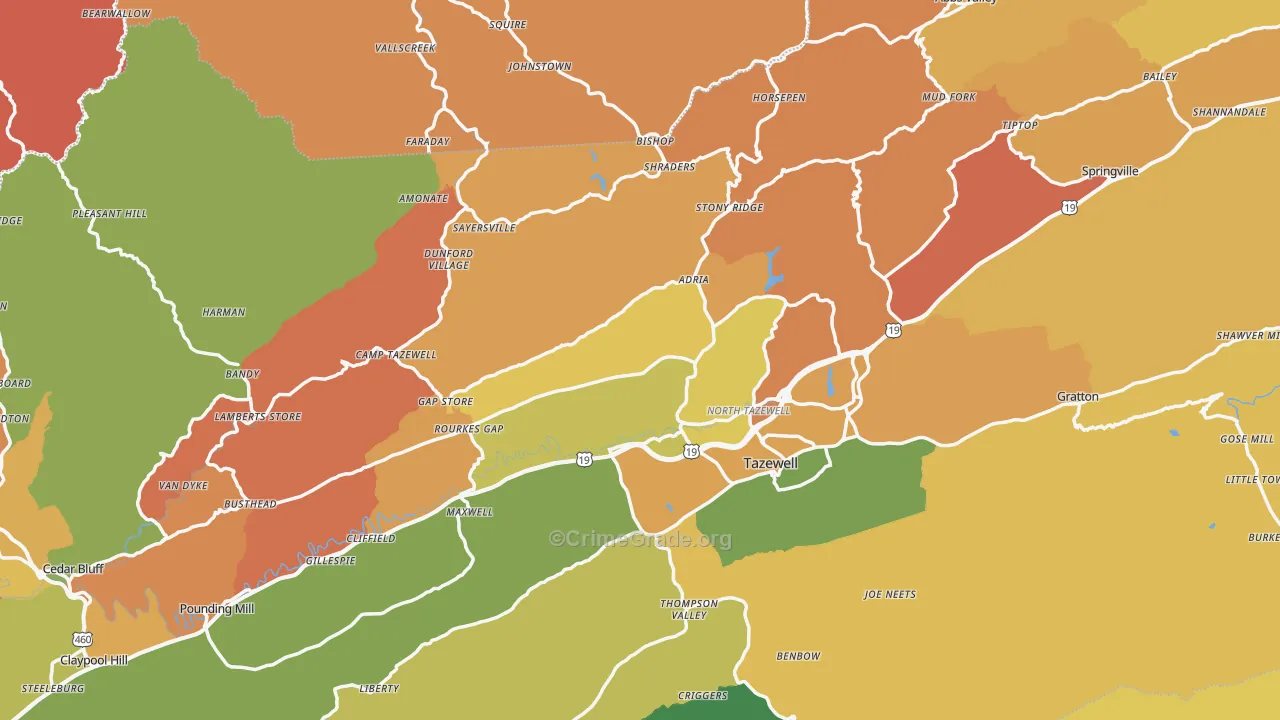 Tazewell County, VA Map of Murder Rates