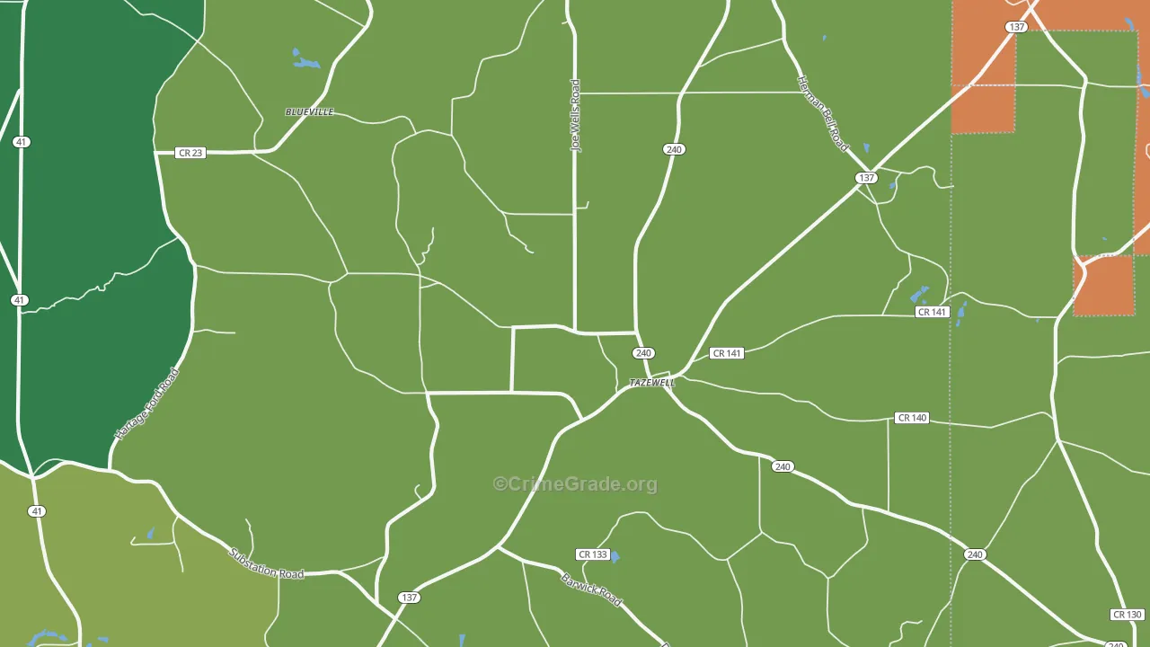 Tazewell, GA Map of Murder Rates