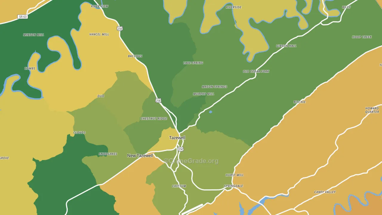 Tazewell, TN Map of Murder Rates