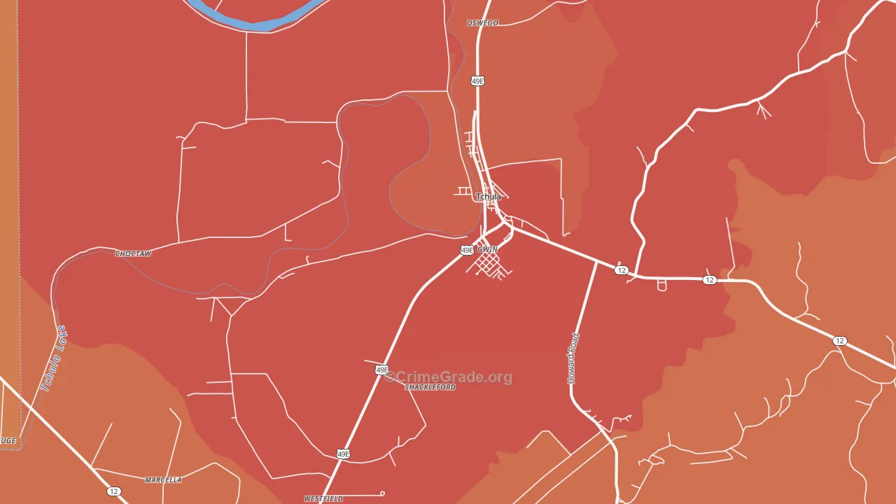 Tchula, MS Map of Murder Rates