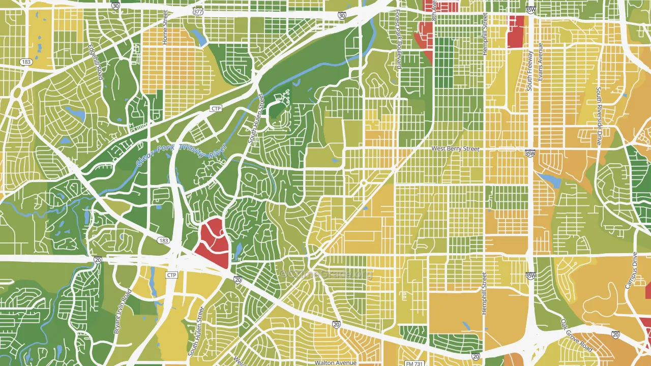 TCU-West Cliff, Fort Worth, TX Map of Murder Rates