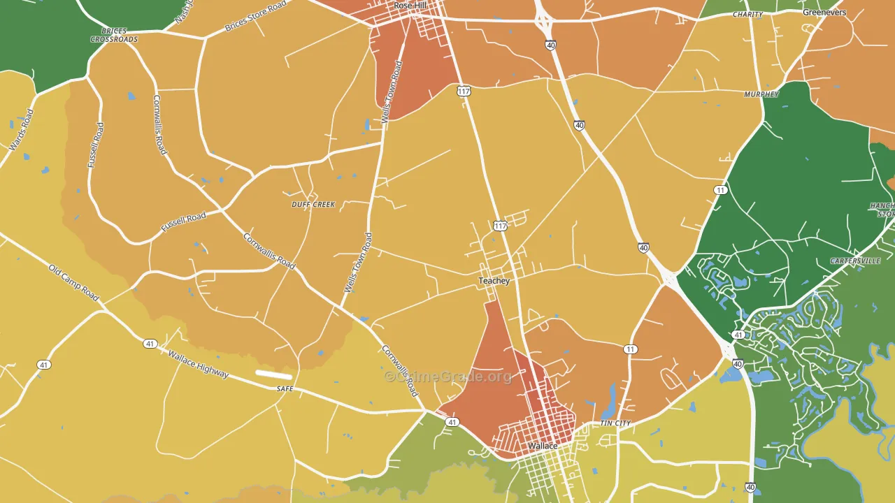 Teachey, NC Map of Murder Rates