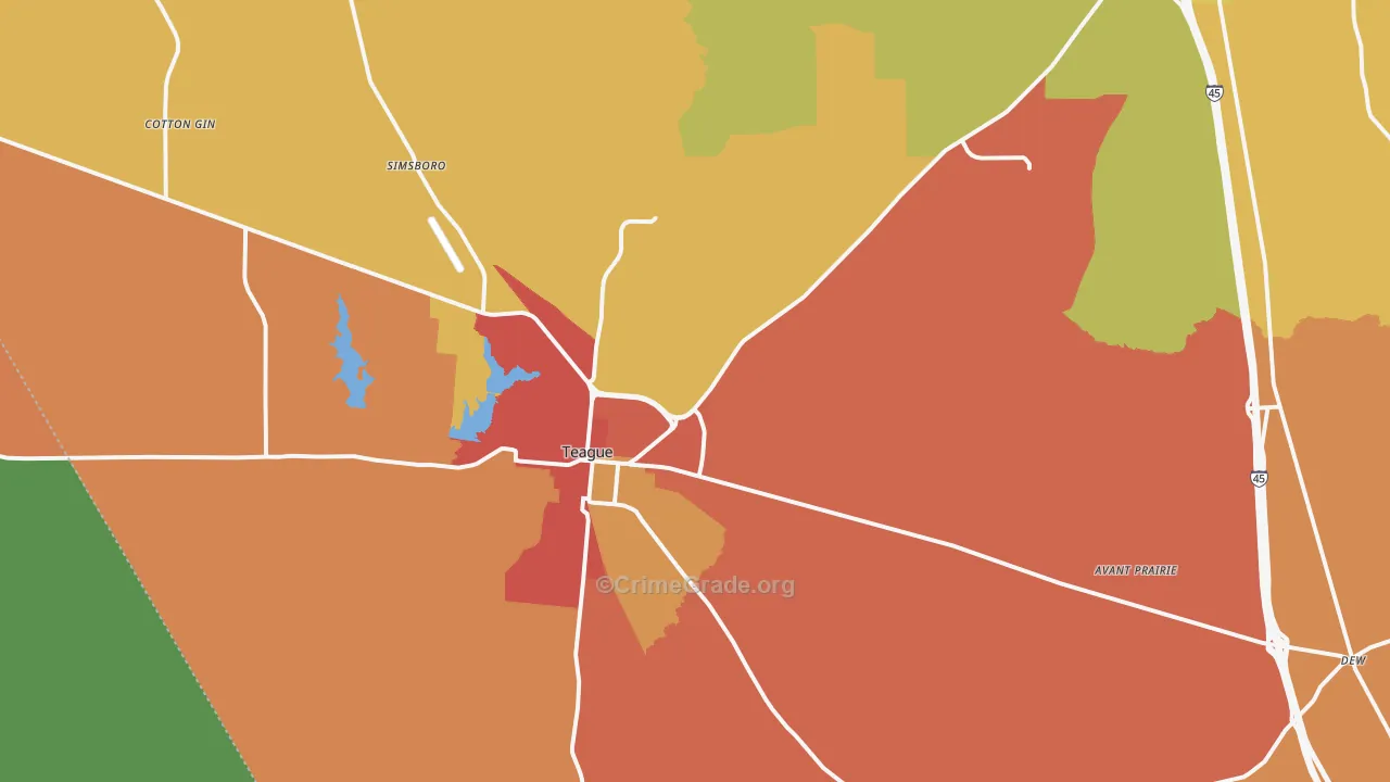 Teague, TX Map of Murder Rates
