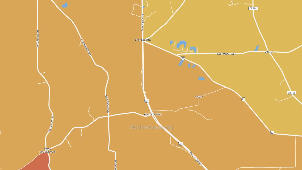 Teasleys Mill, AL Map of Murder Rates