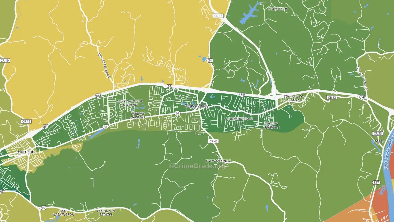 Teays Valley, WV Map of Murder Rates