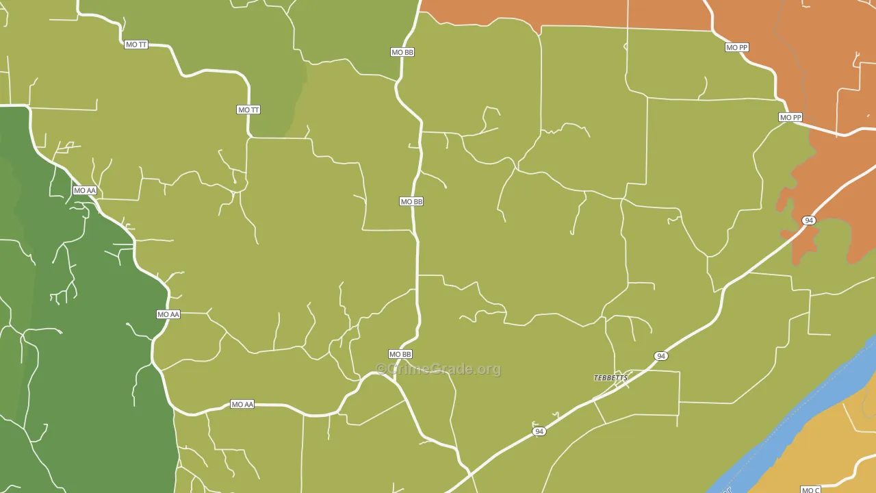 Tebbetts, MO Map of Murder Rates