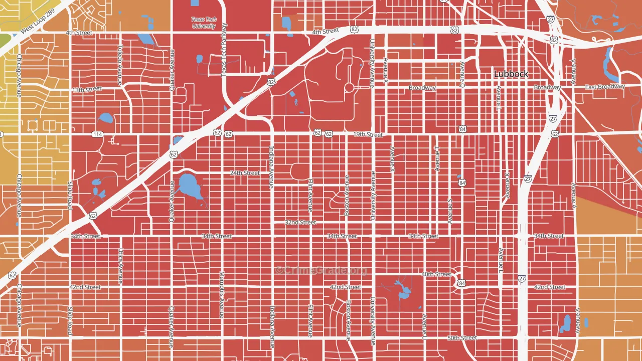 Tech Terrace-U.N.I.T., Lubbock, TX Map of Murder Rates