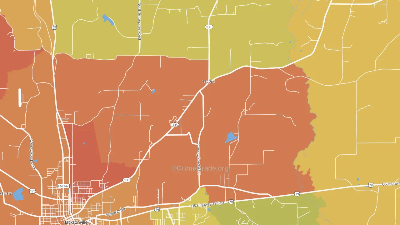 Tecula, TX Map of Murder Rates