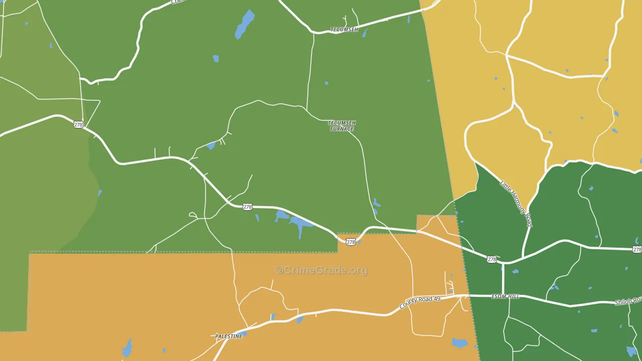 Tecumseh, AL Map of Murder Rates