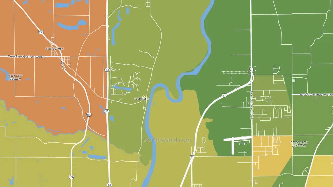 Tecumseh, IN Map of Murder Rates