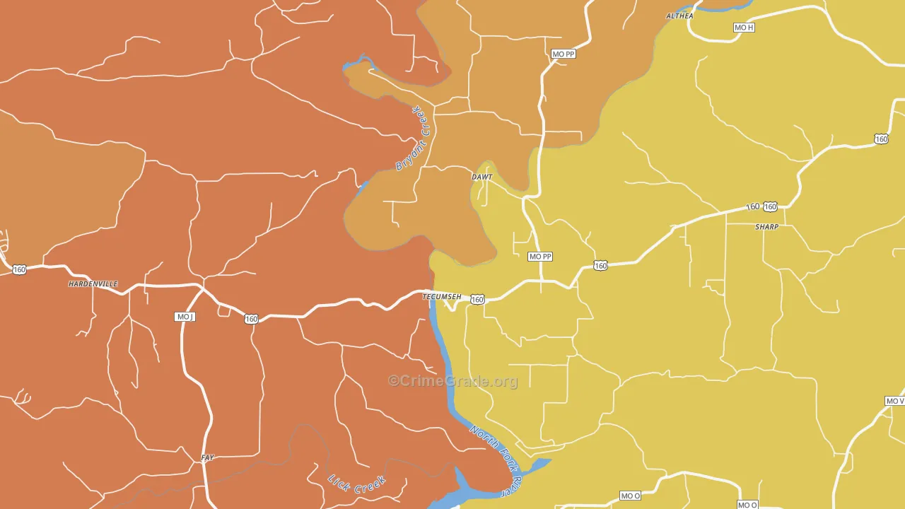 Tecumseh, MO Map of Murder Rates
