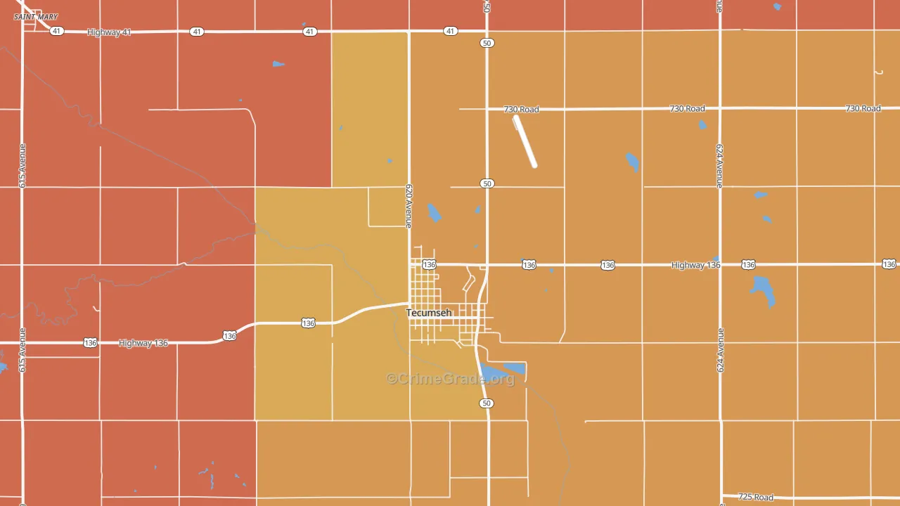 Tecumseh, NE Map of Murder Rates