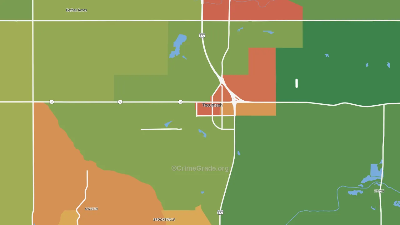 Tecumseh, OK Map of Murder Rates