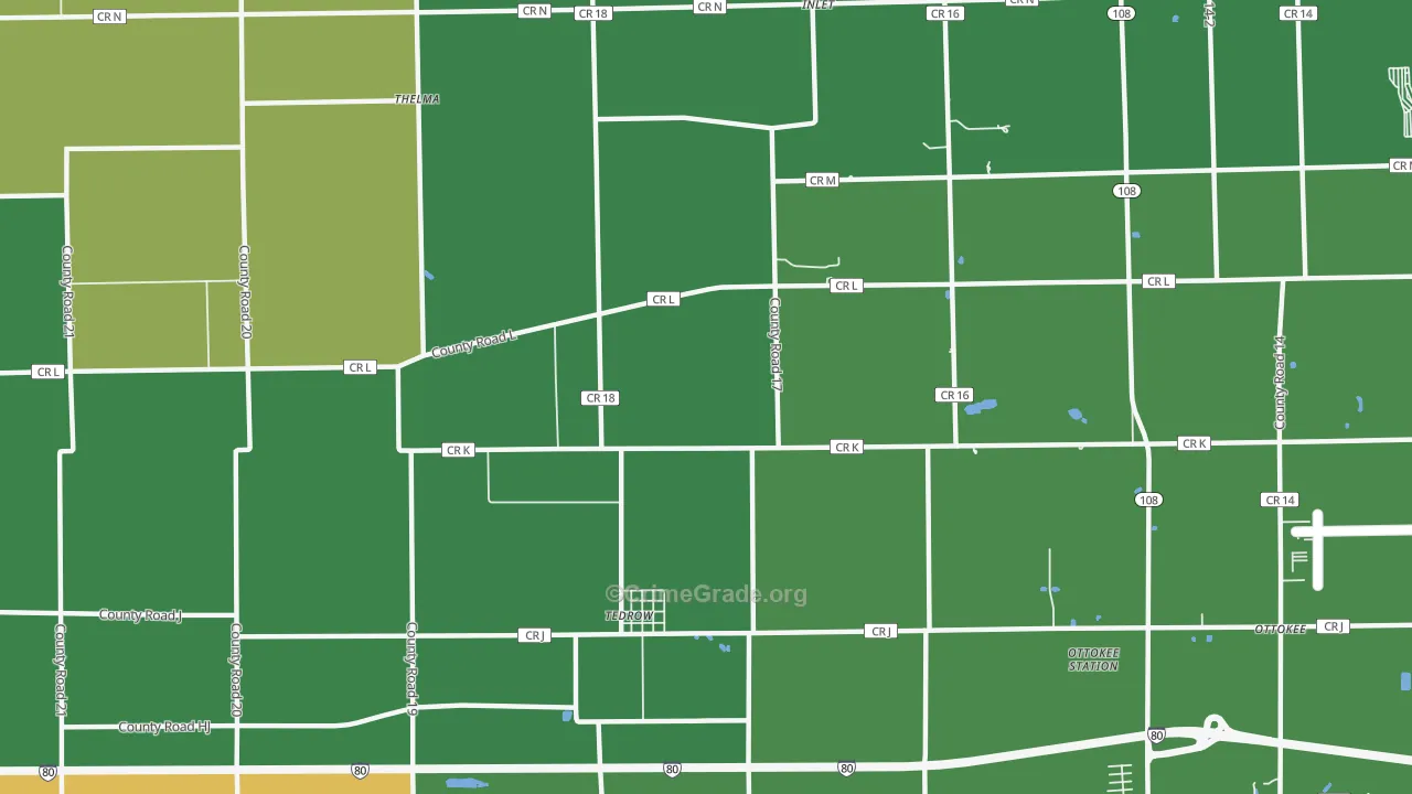 Tedrow, OH Map of Murder Rates