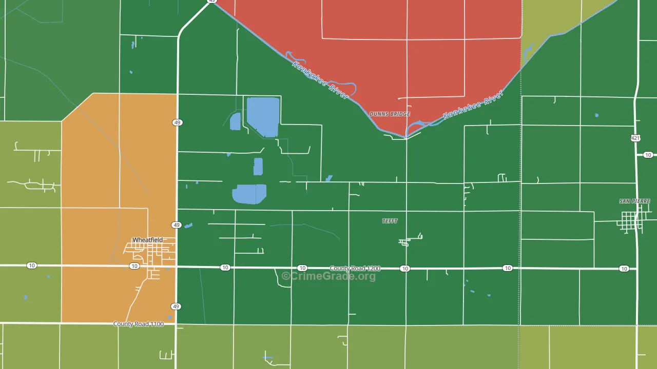 Tefft, IN Map of Murder Rates