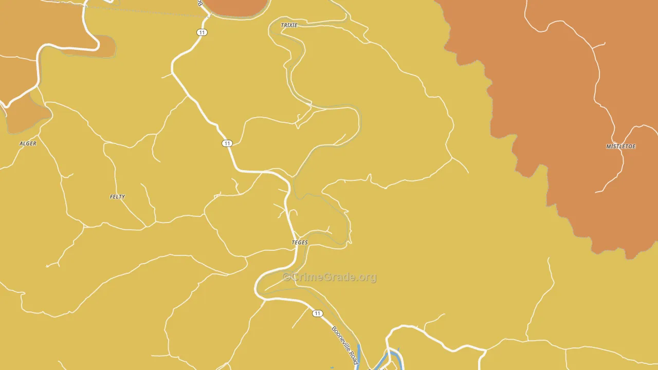 Teges, KY Map of Murder Rates