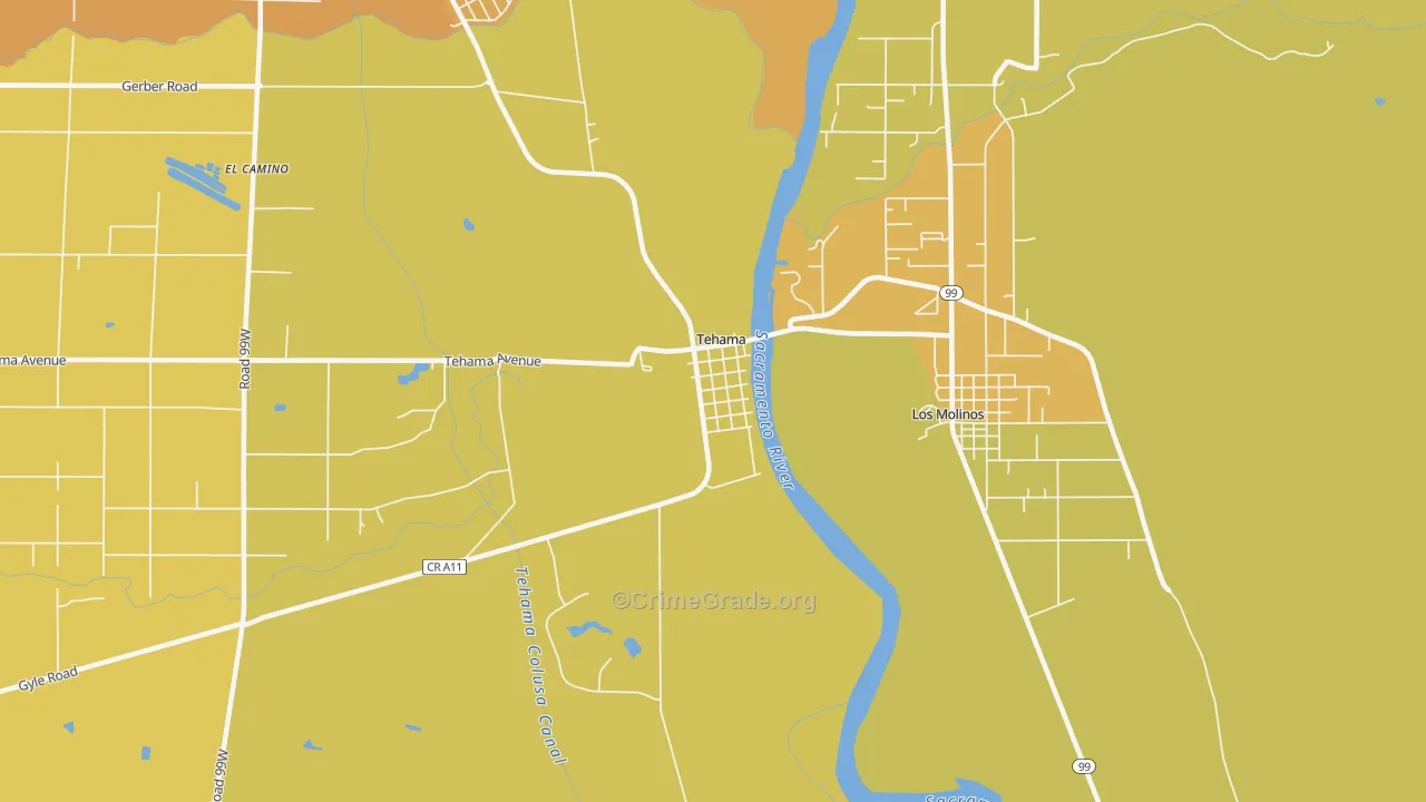 Tehama, CA Map of Murder Rates