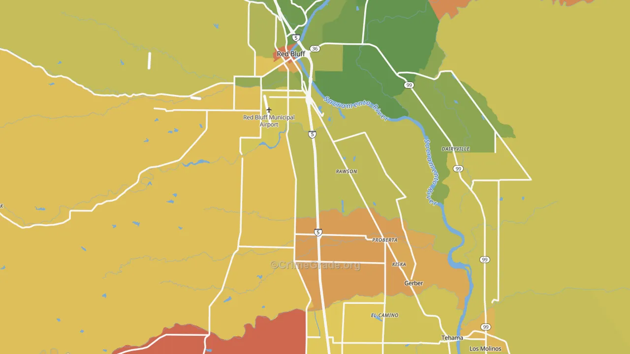 Tehama County, CA Map of Murder Rates