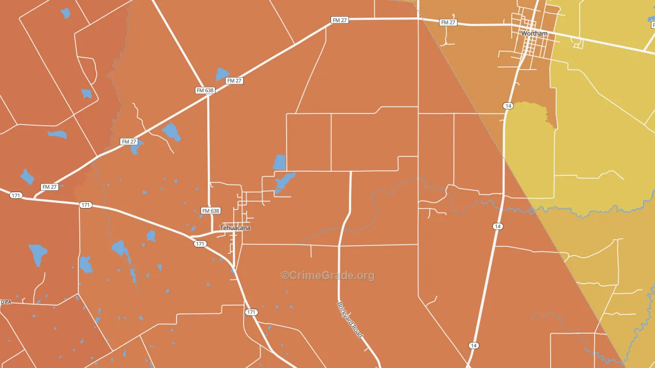 Tehuacana, TX Map of Murder Rates