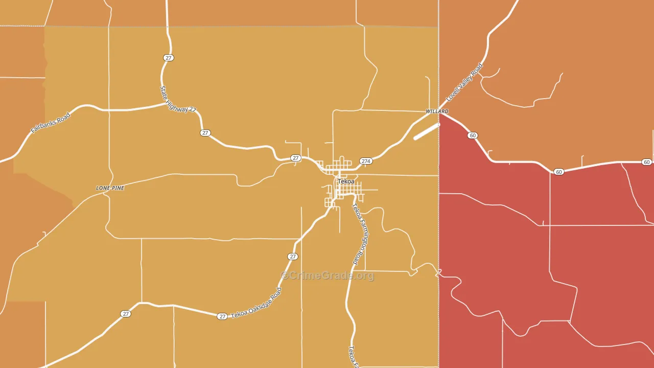 Tekoa, WA Map of Murder Rates
