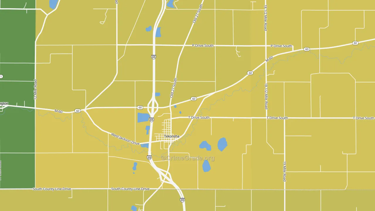 Tekonsha, MI Map of Murder Rates
