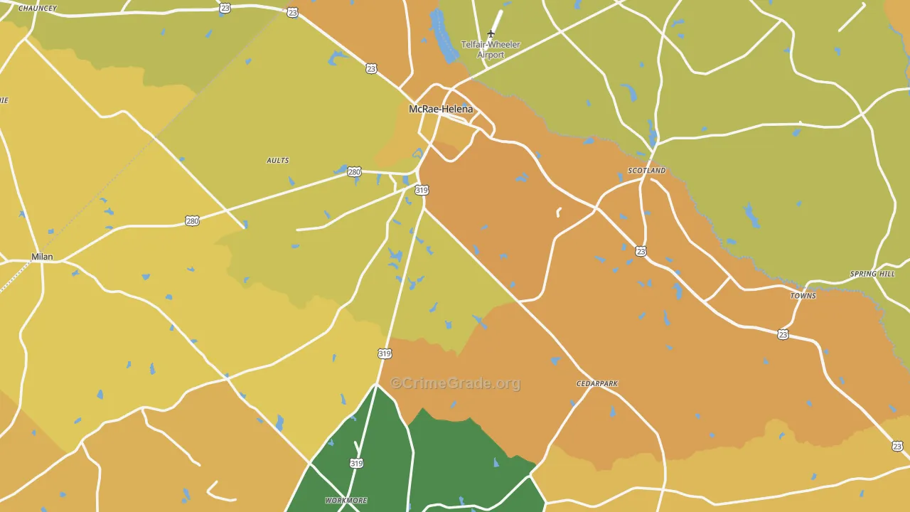 Telfair County, GA Map of Murder Rates