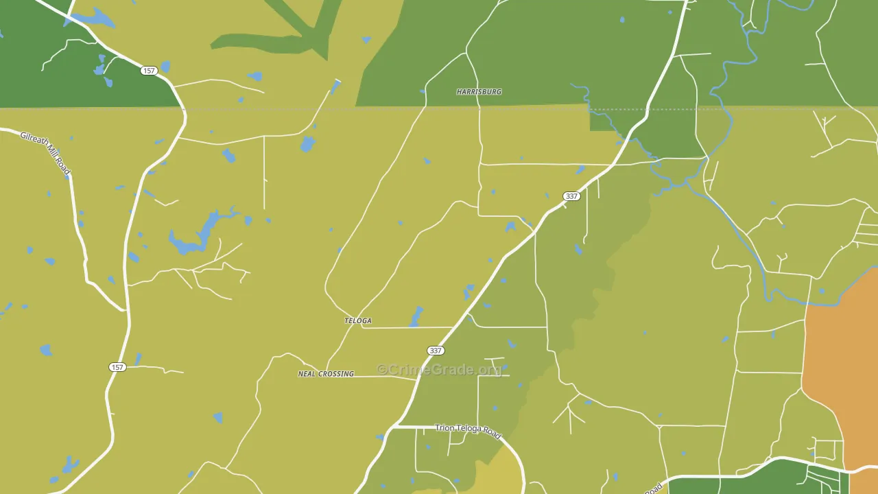 Teloga, GA Map of Murder Rates