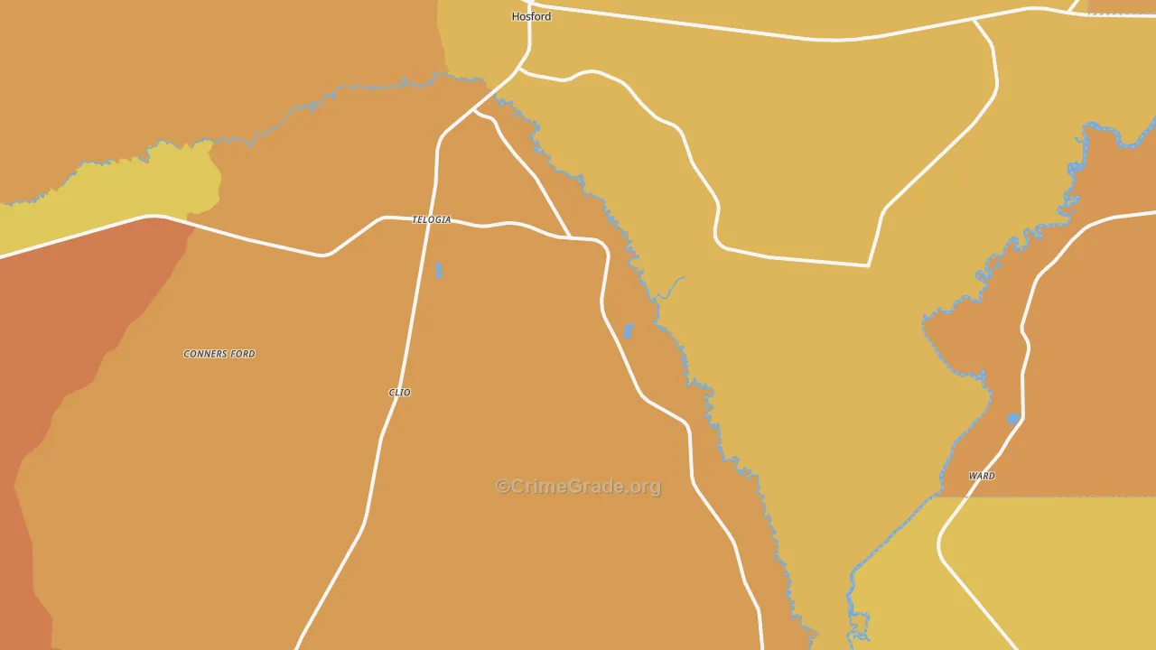 Telogia, FL Map of Murder Rates
