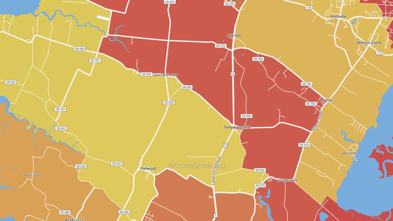 Temperanceville, VA Map of Murder Rates