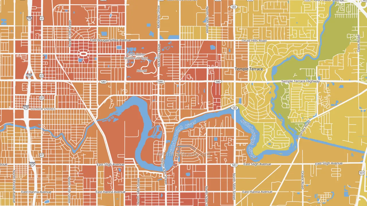 Temple Crest, Tampa, FL Map of Murder Rates