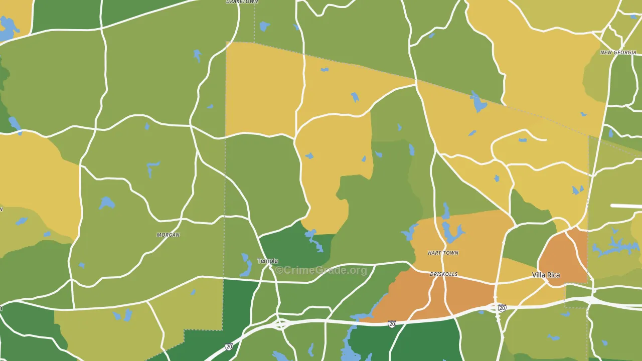 Temple, GA Map of Murder Rates