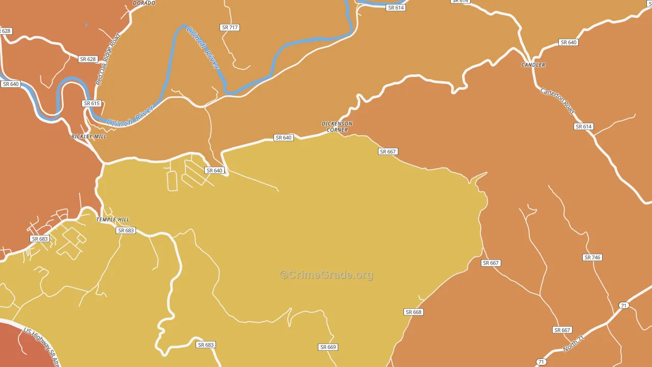 Temple Hill, VA Map of Murder Rates