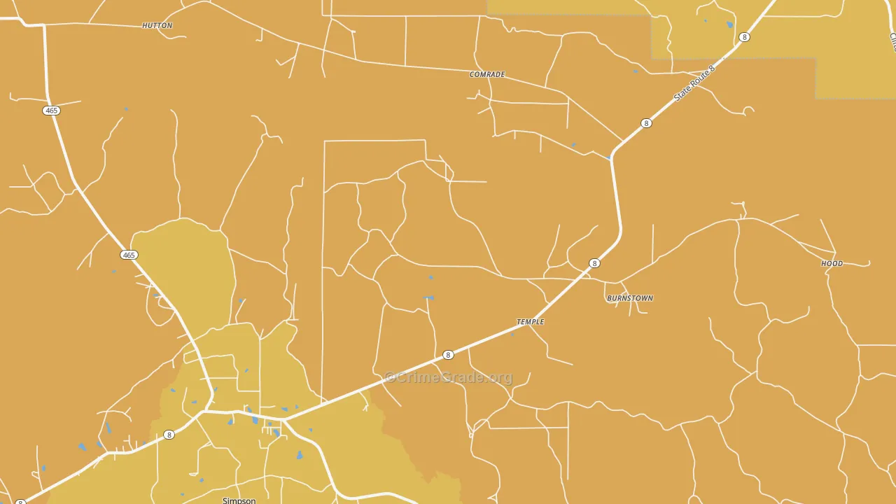 Temple, LA Map of Murder Rates