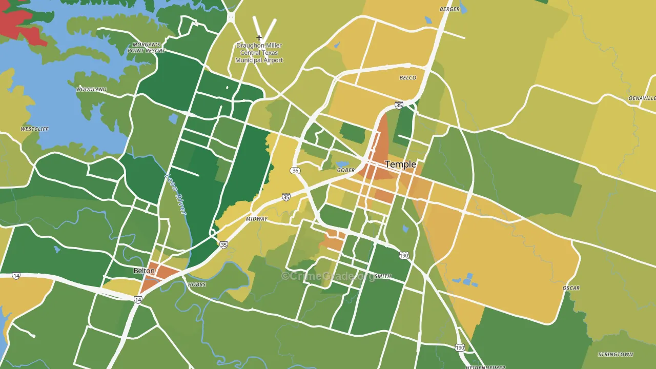 Temple, TX Map of Murder Rates